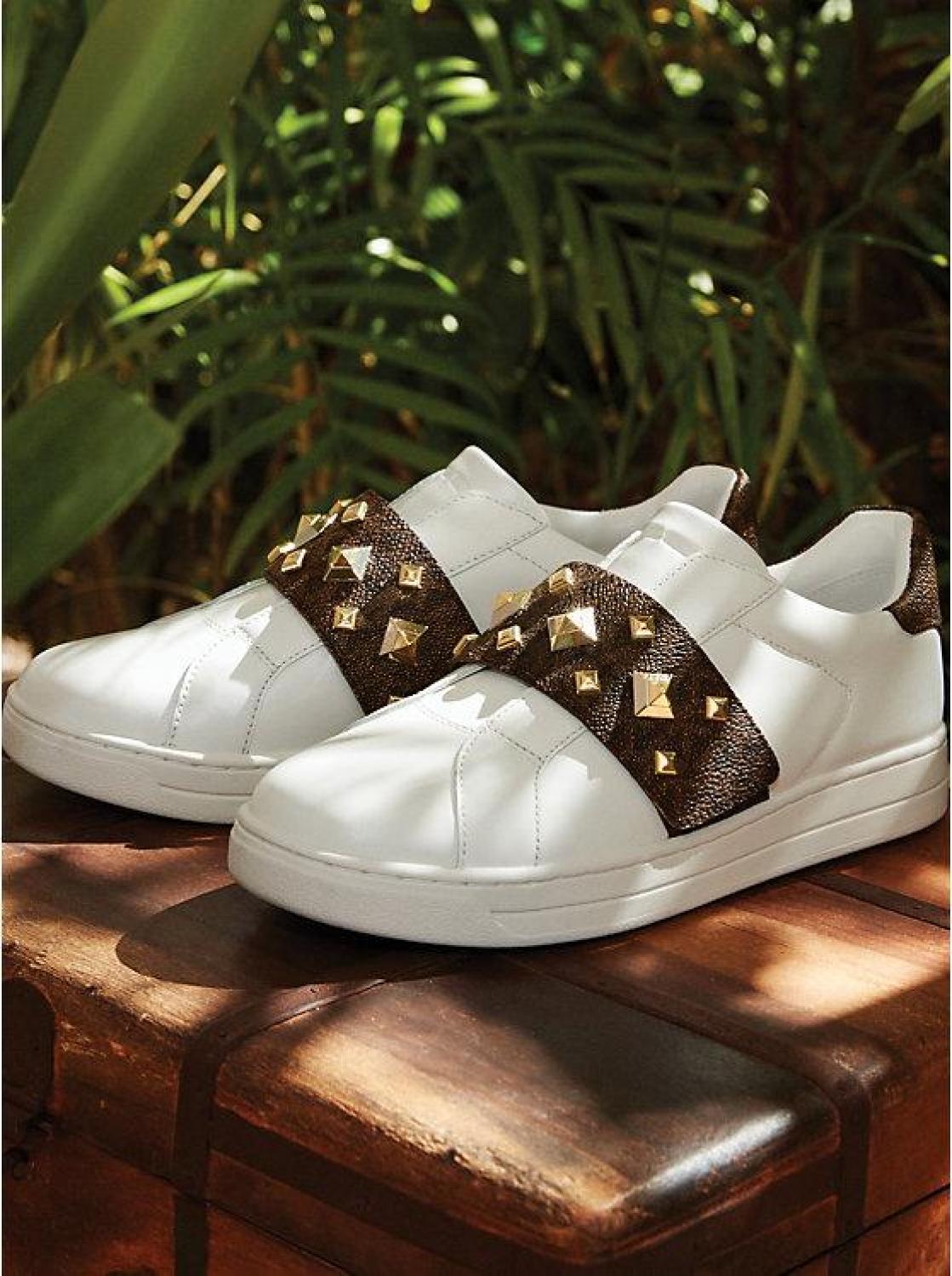 Kenna Leather and Studded Logo Sneaker