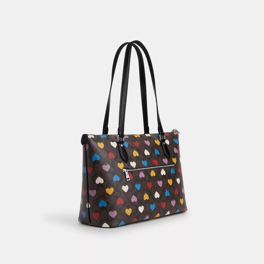 Coach Outlet Gallery Tote In Signature Canvas With Heart Print