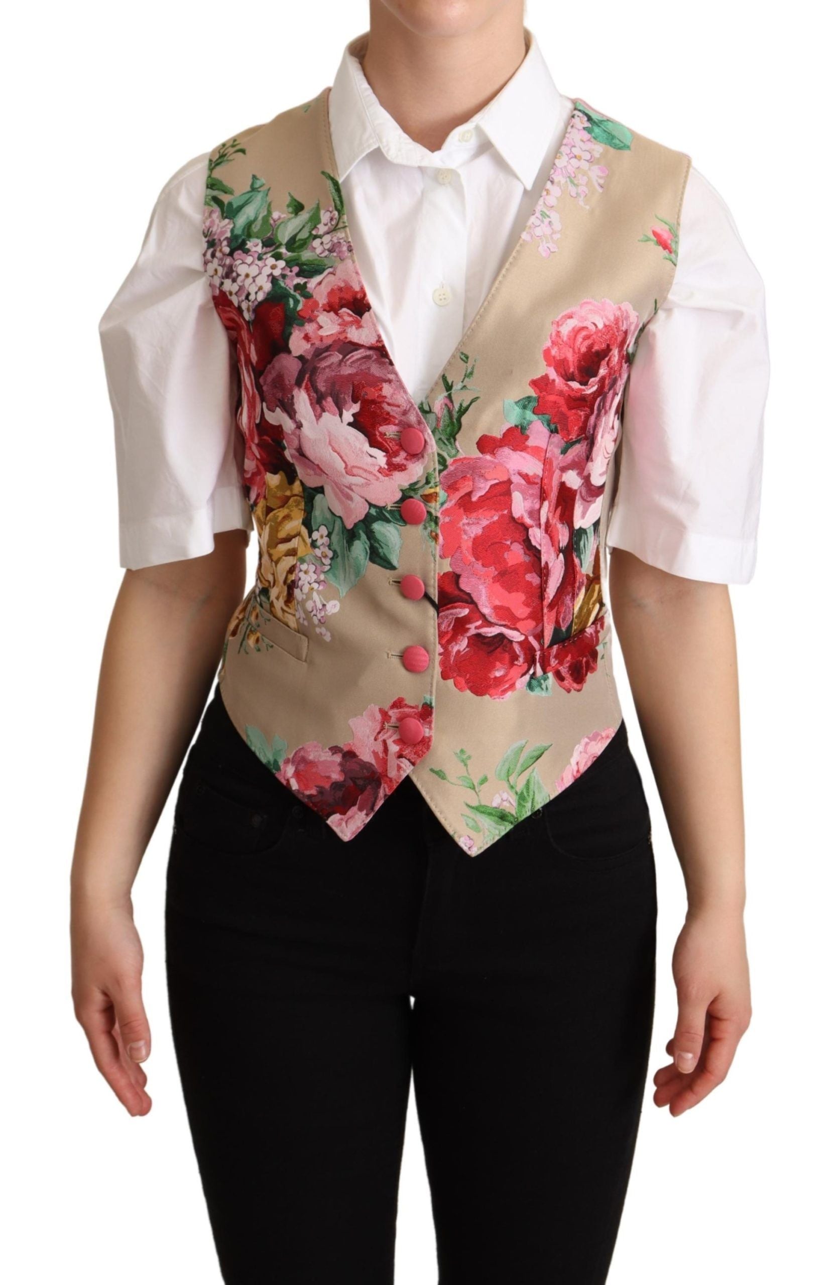 Dolce & Gabbana Beige Cotton Silk Slim Fit Waistcoat Vest