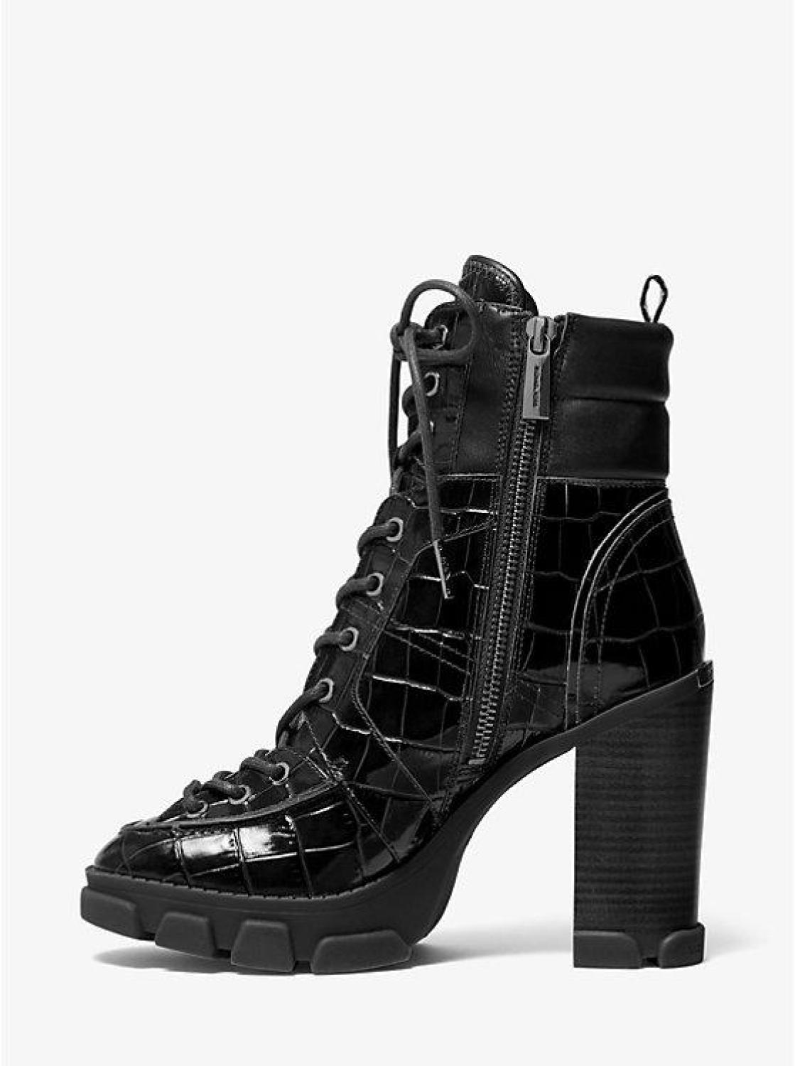 Ridley Crocodile Embossed Leather Lace-Up Boot