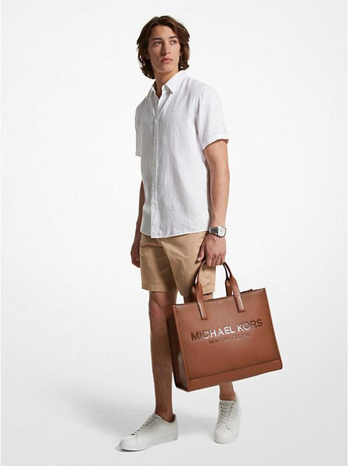 Cooper Logo Embossed Pebbled Leather Tote Bag