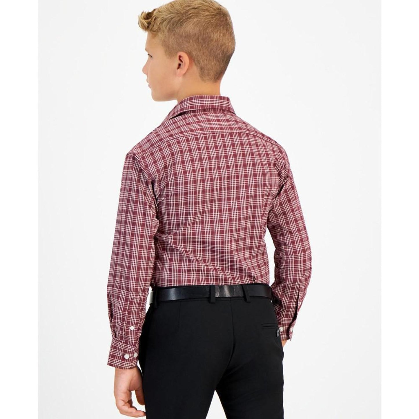 Big Boys Silver Classic Plaid Dress Shirt