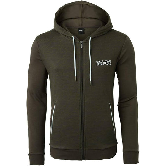 Men's Full Zip Drawstrings Cotton Sweatshirt Hoodie In Camo Green