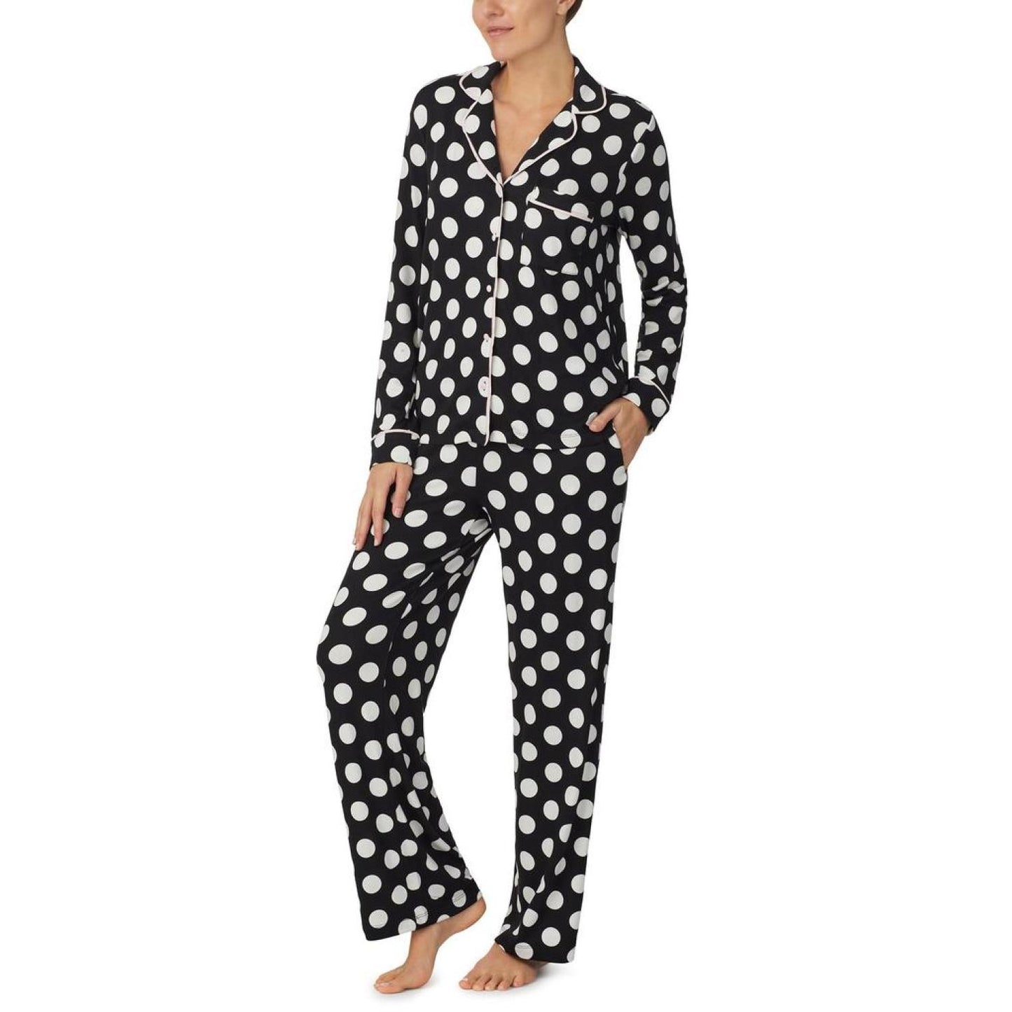 Long Sleeve Sweater Knit Notch Collar PJ Set