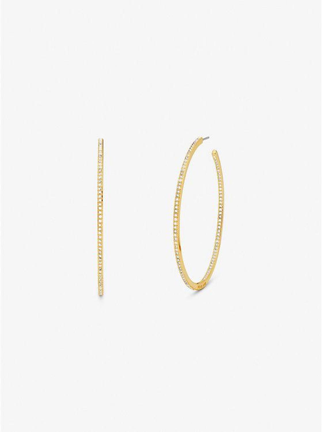 Precious Metal-Plated Brass Pavé Hoop Earrings
