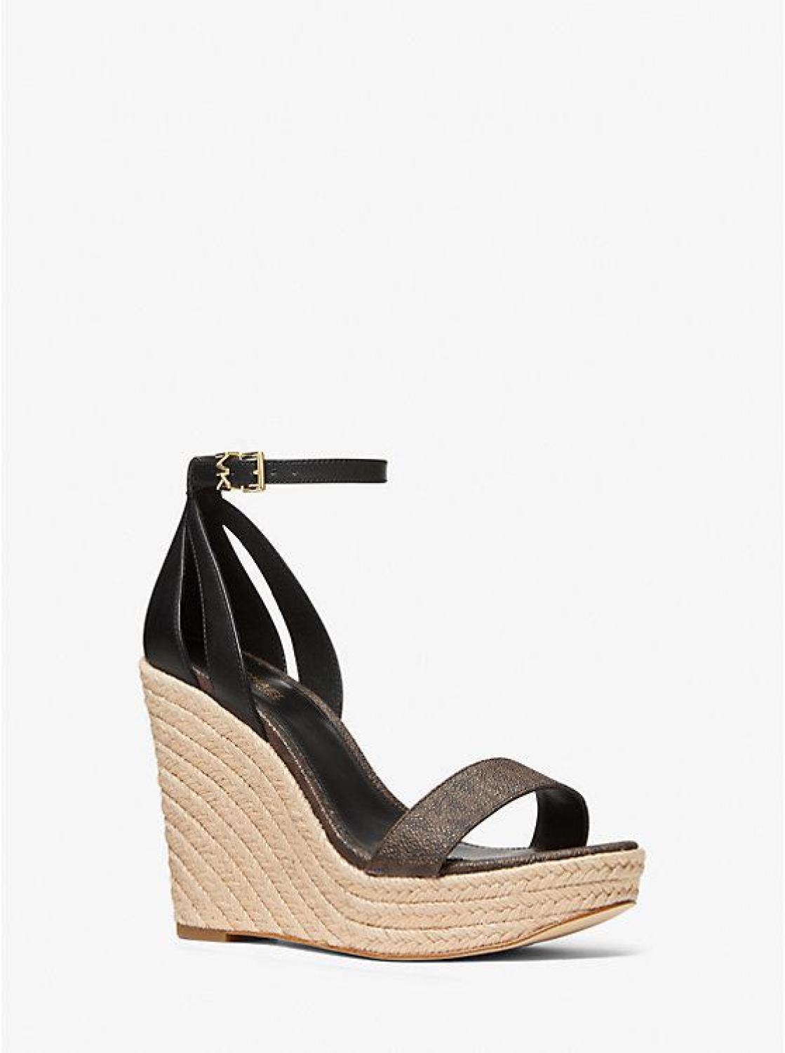Kimberly Logo and Leather Wedge Sandal