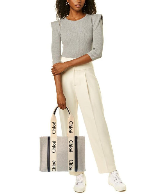 Chloé Woody Medium Canvas & Leather Tote