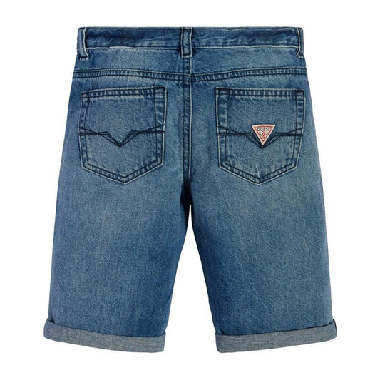 Big Boys Embroidered Triangle Logo Patch Linen Denim Shorts