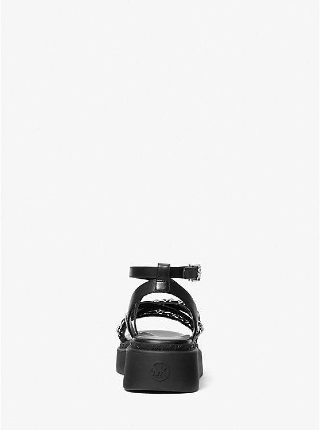 Issa Embellished Leather Flatform Sandal