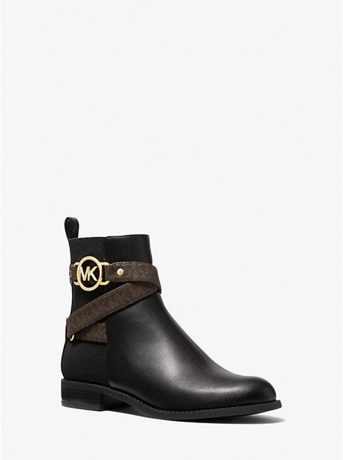 Rory Faux Leather and Stretch Knit Ankle Boot