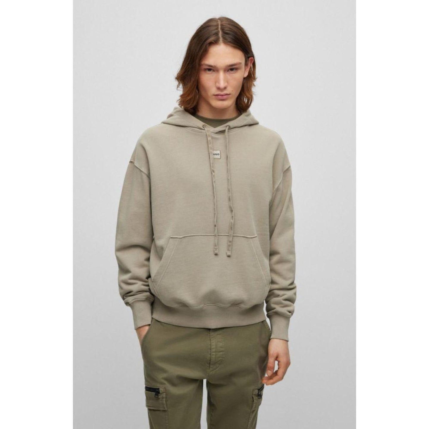 Cotton-terry relaxed-fit hoodie with logo patch