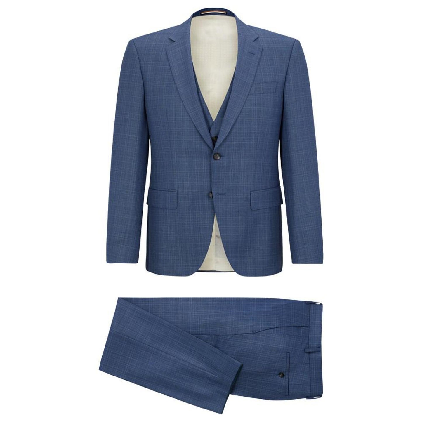 Men's Slim-Fit Checked Wool Serge Suit, 2 Piece Set