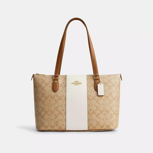 Coach Outlet Gallery Tote In Signature Canvas With Stripe