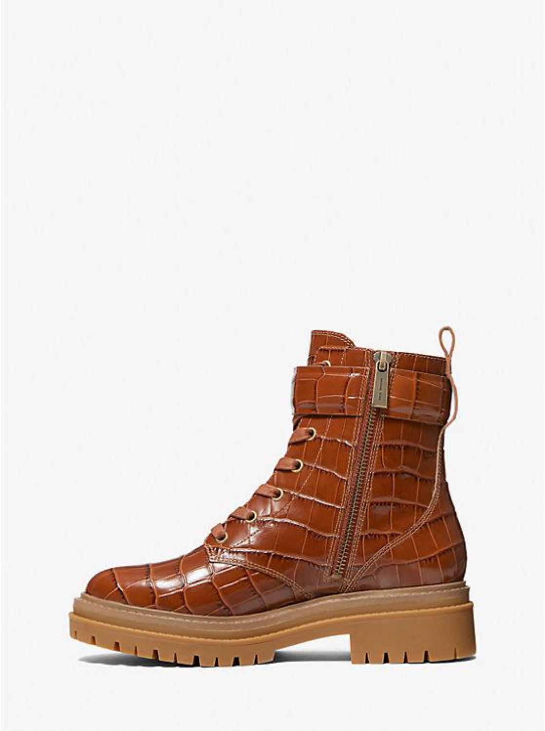 Stark Crocodile Embossed Leather Combat Boot