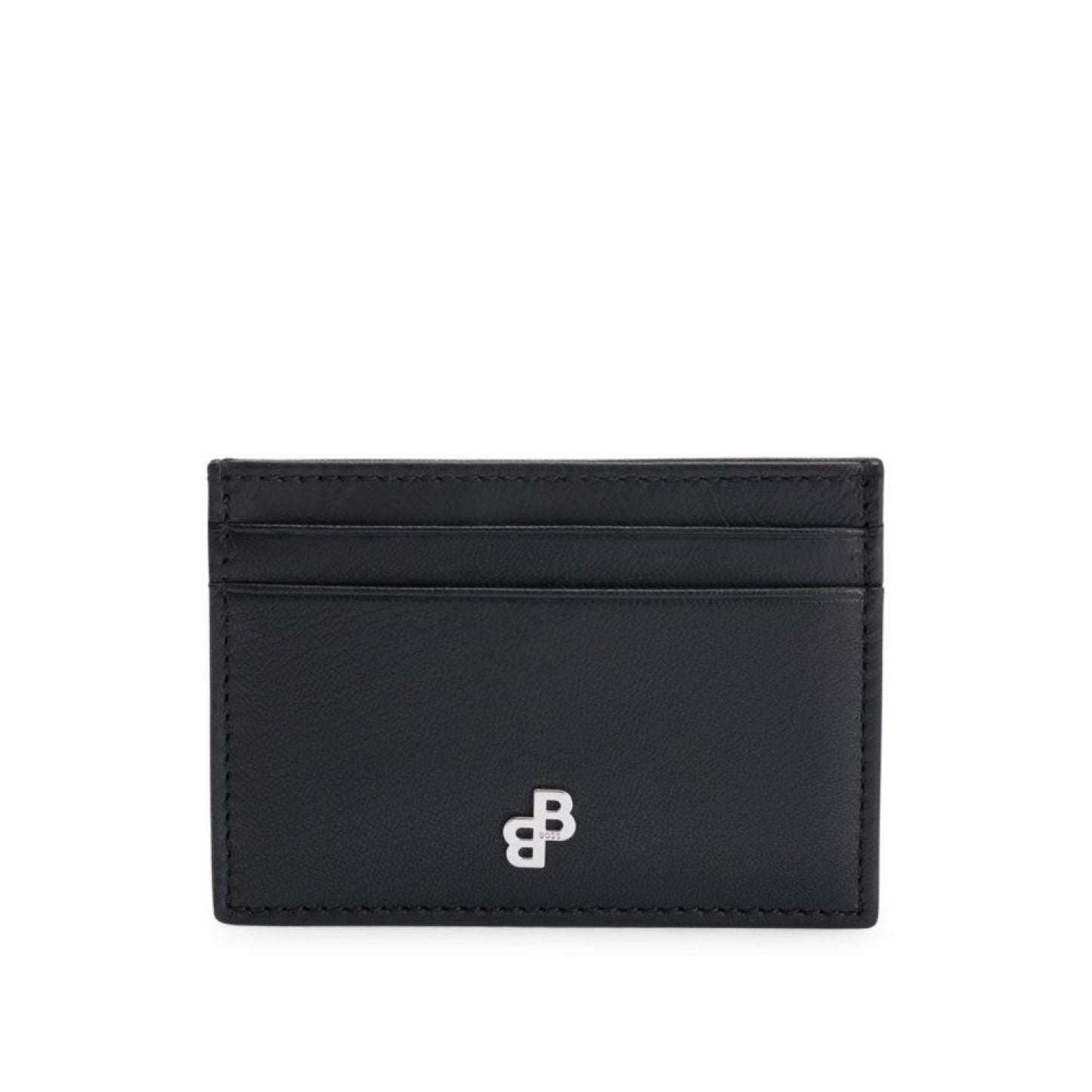 Matte-leather card holder with monogram hardware trim