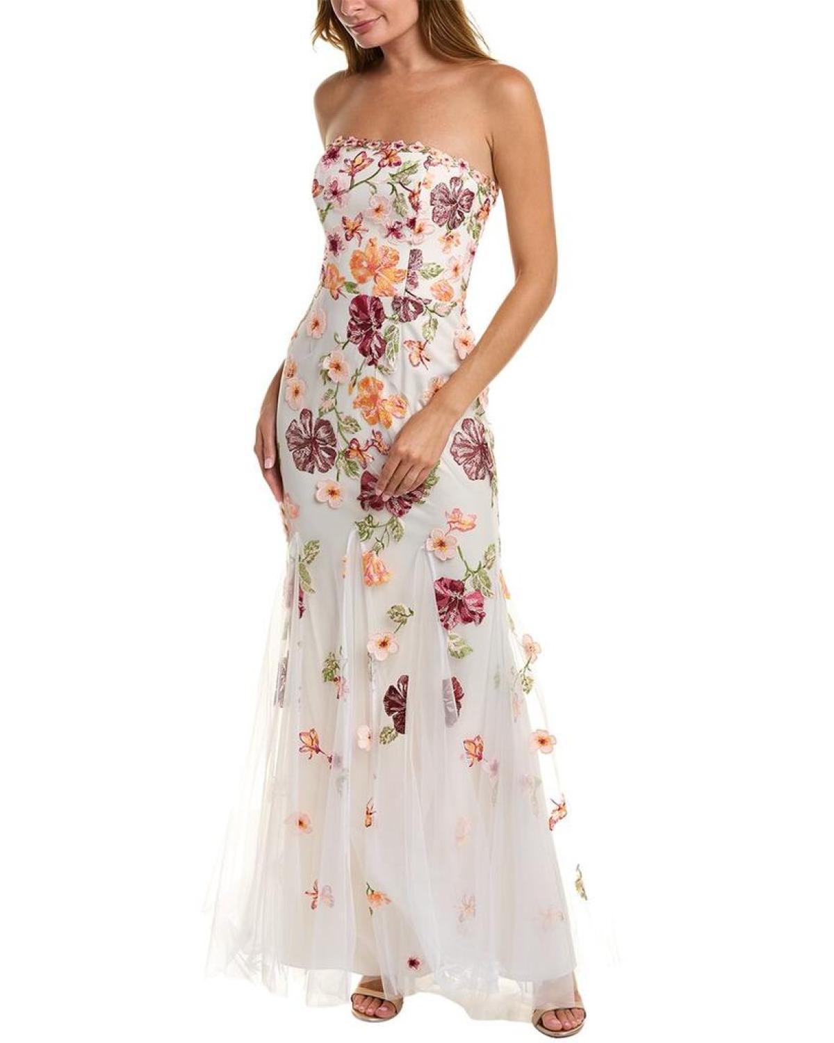 marchesa notte floral embroidered dress Floral Embroidered Gown