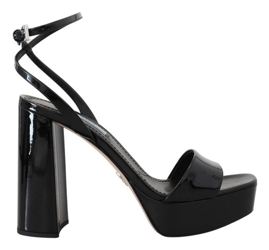 Prada Patent Sandals Ankle Strap Heels Women's Leather