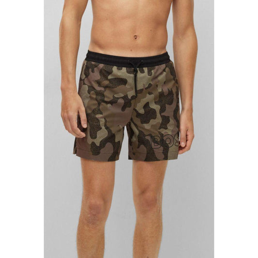 BOSS & NBA quick-drying swim shorts in camouflage-print recycled fabric