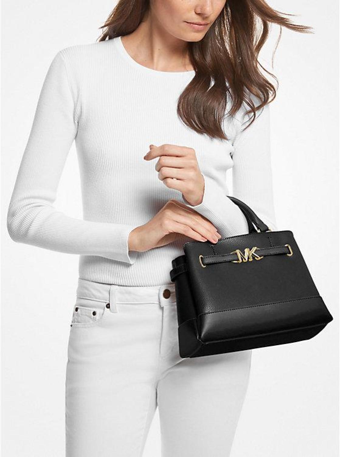 Reed Small Two-Tone Pebbled Leather Belted Satchel