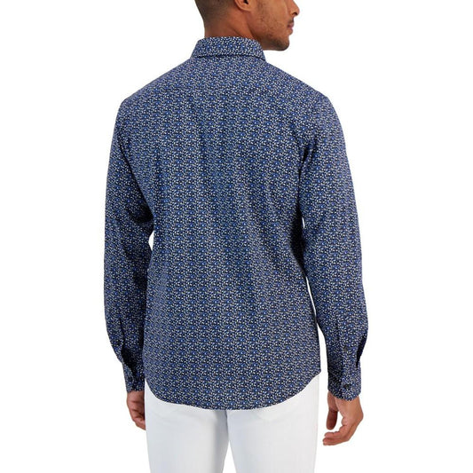 Men's Modern-Fit Stretch Textured Vine Sketch-Print Button-Down Shirt