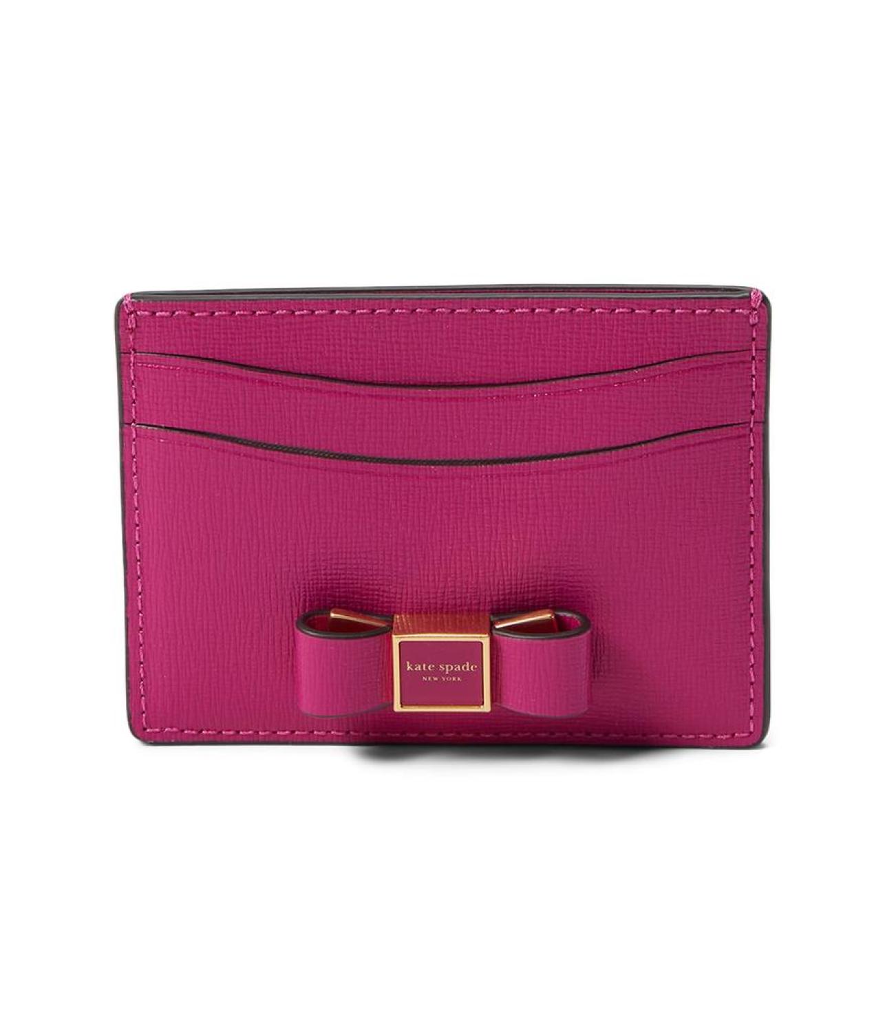 Morgan Bow Embellished Saffiano Leather Card Holder