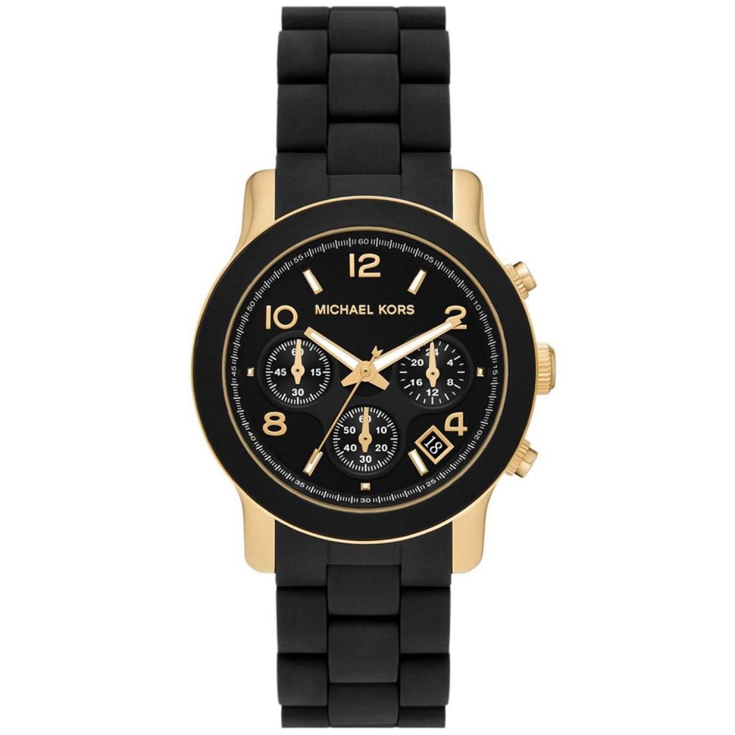 Women's Runway Quartz Chronograph Gold-Tone Stainless Steel and Black Silicone Watch 38mm