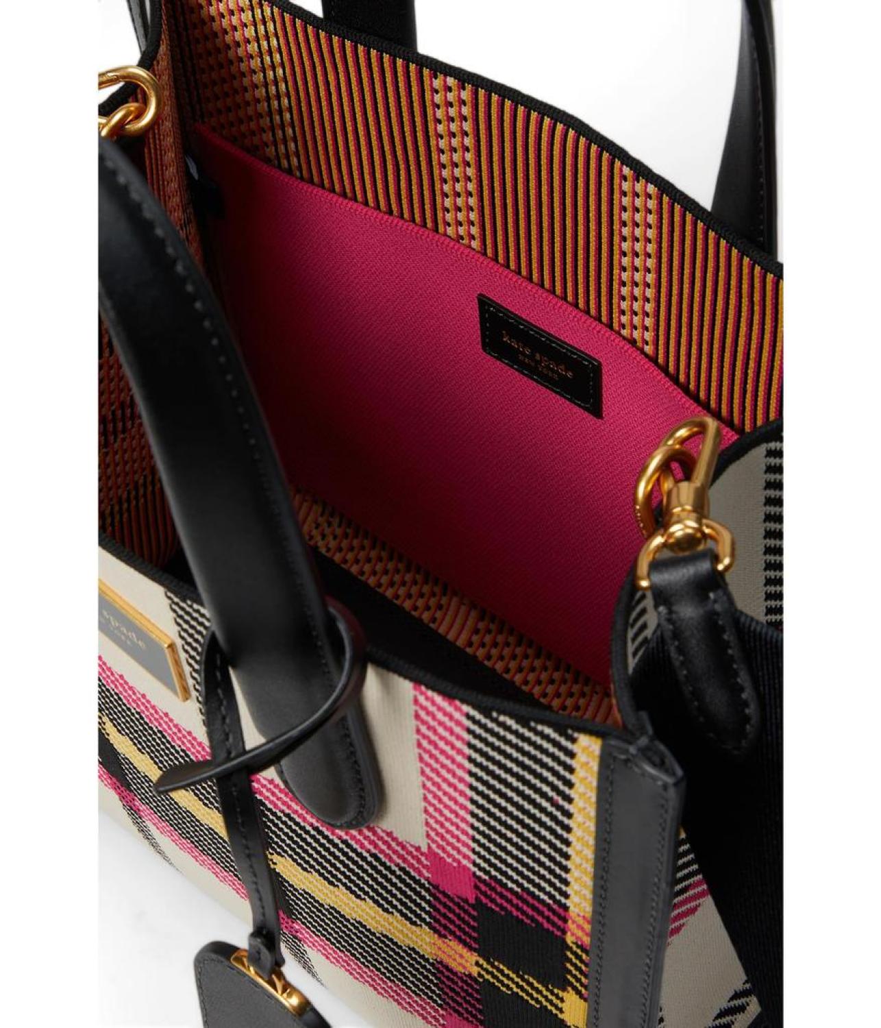 Manhattan Museum Plaid Knit Jacquard Small Tote