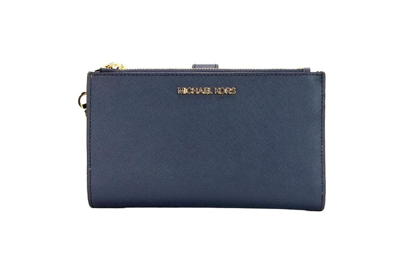 Michael Kors Jet Set Travel Navy Saffiano Leather Large Double Zip Wrist Women's Wallet