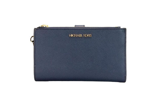 Michael Kors Jet Set Travel Navy Saffiano Leather Large Double Zip Wrist Women's Wallet
