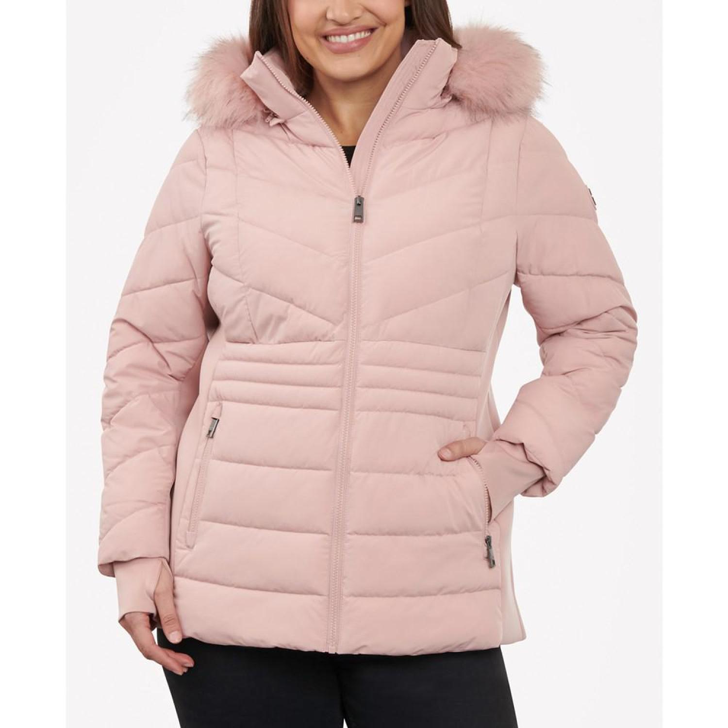 Michael kors plus size faux fur trim puffer coat online