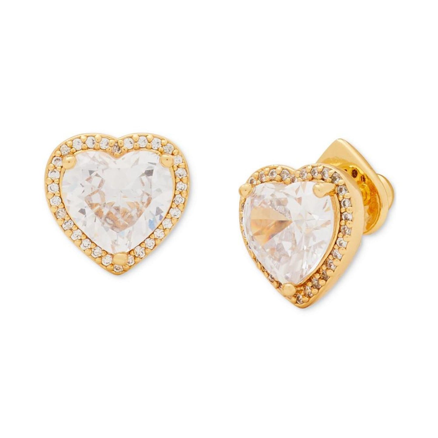 Gold-Tone Cubic Zirconia Heart Halo Stud Earrings