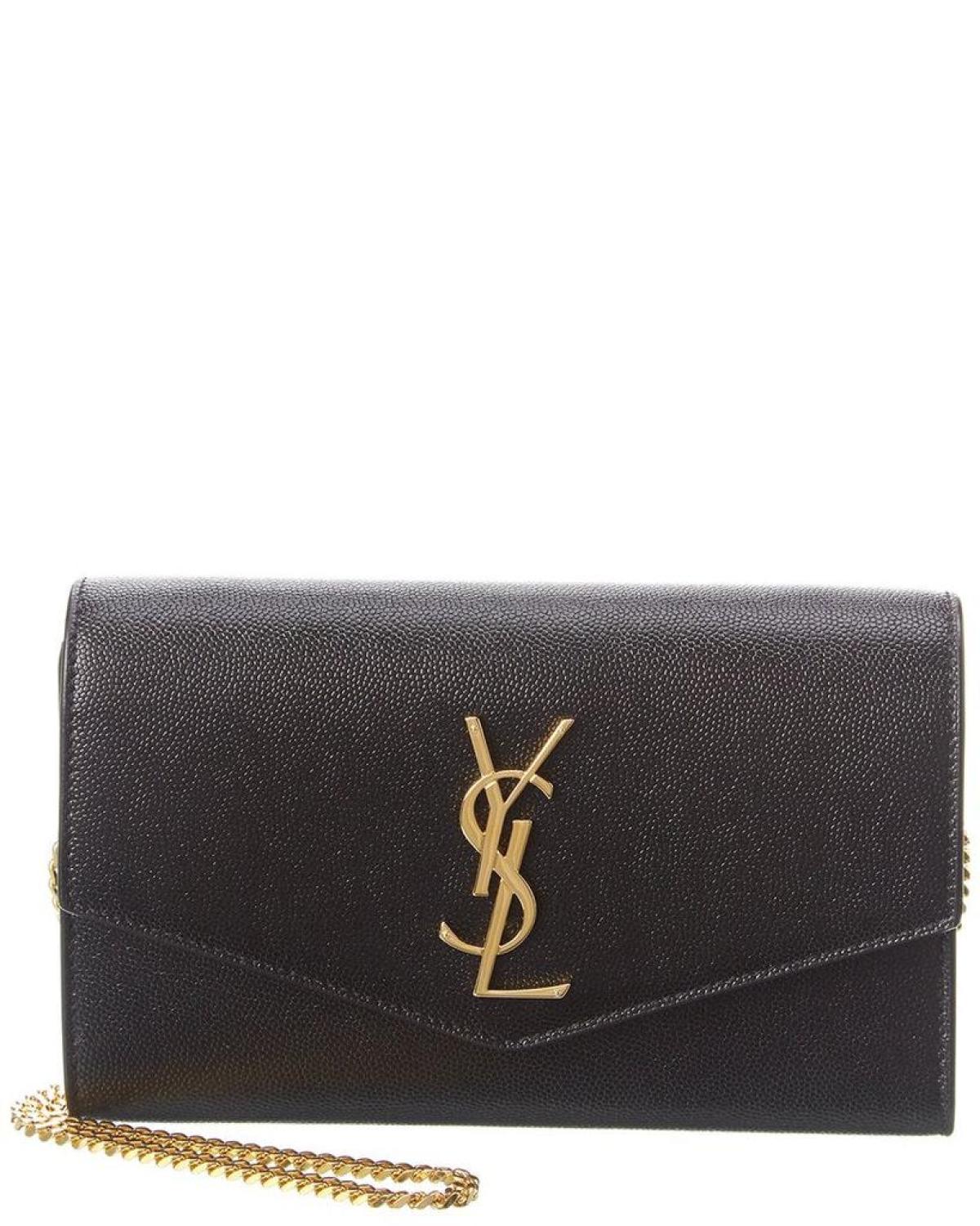 Saint Laurent Uptown Embossed Leather Wallet On Chain