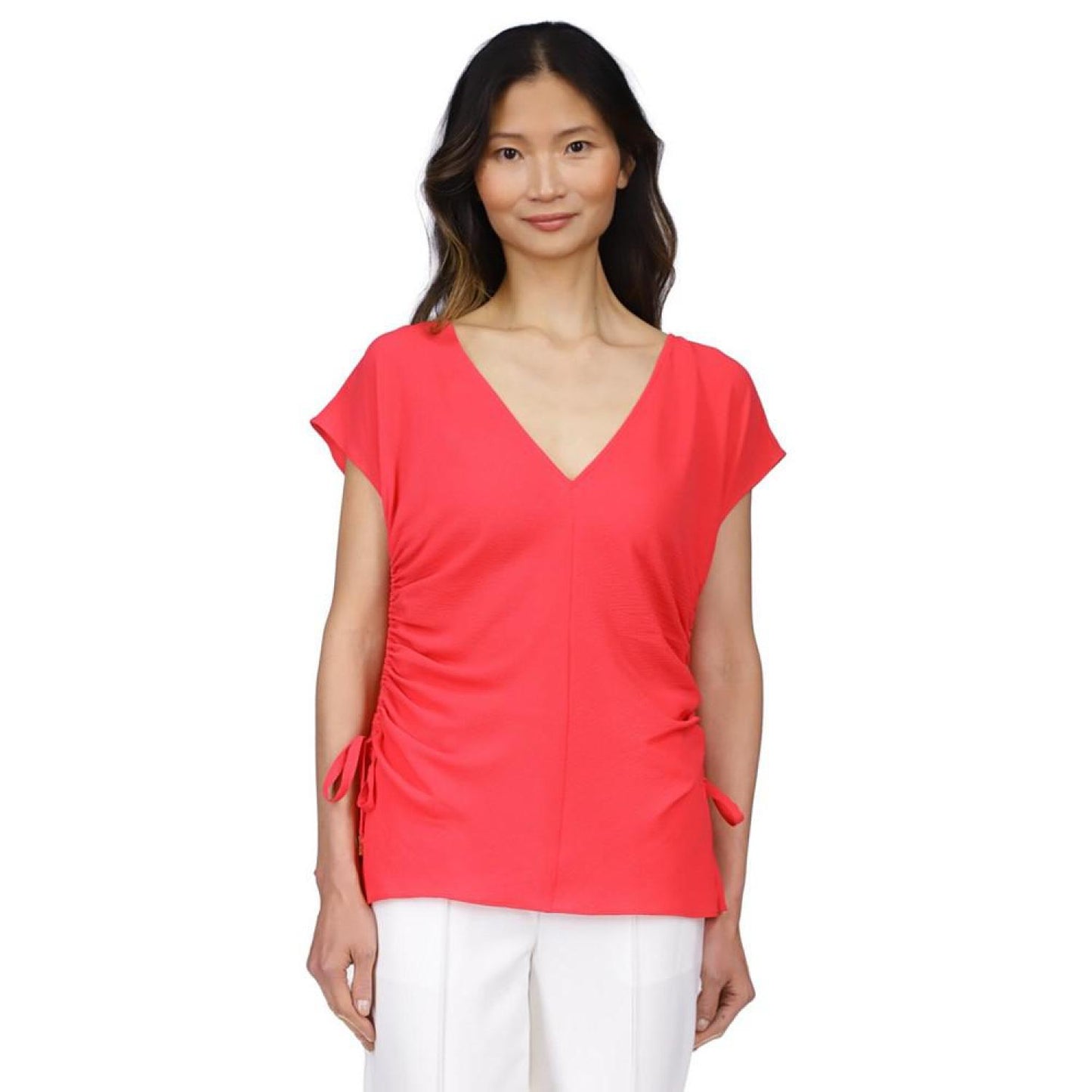 Women's Solid Ruched V-Neck Top