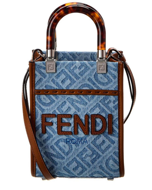 FENDI Sunshine Mini Denim & Leather Tote