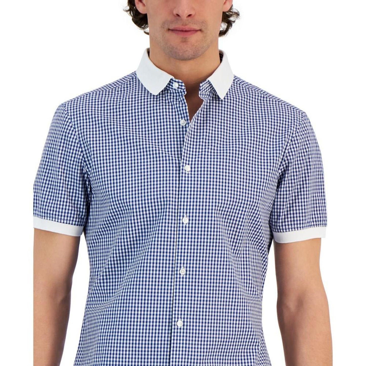Men's Slim-Fit Short-Sleeve Gingham Shirt