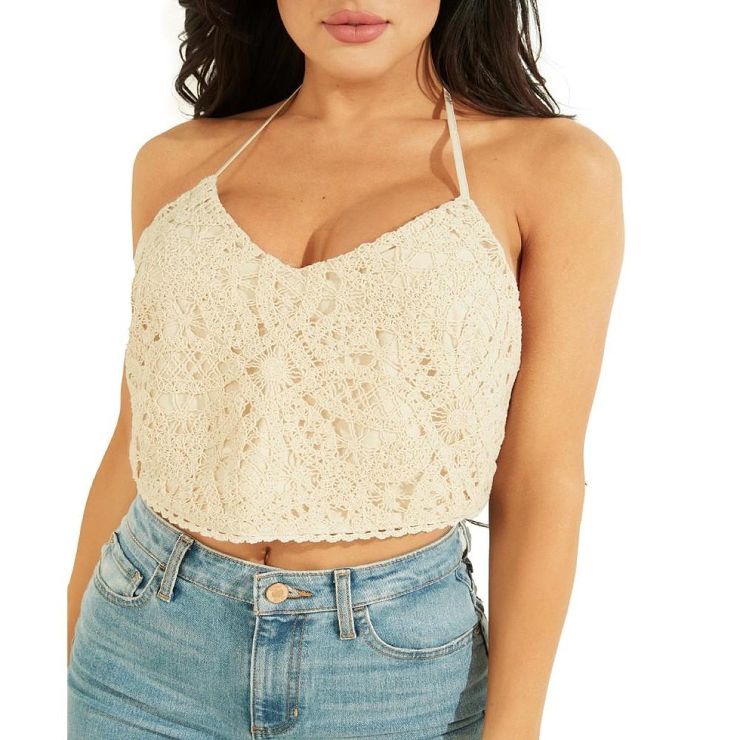 Women's Amber V-Neck Sleeveless Tie-Back Lace Top