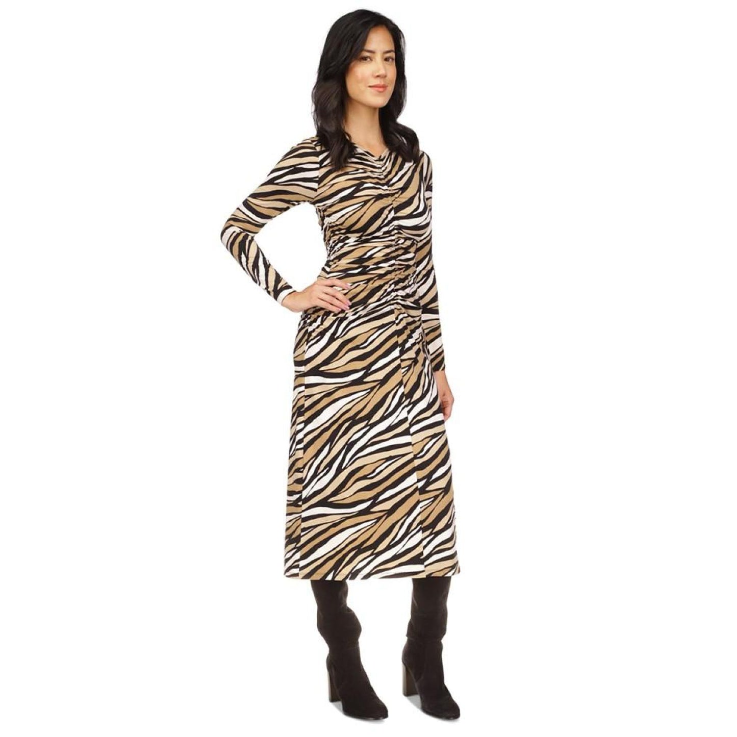 Women's Printed Ruched Midi Dress