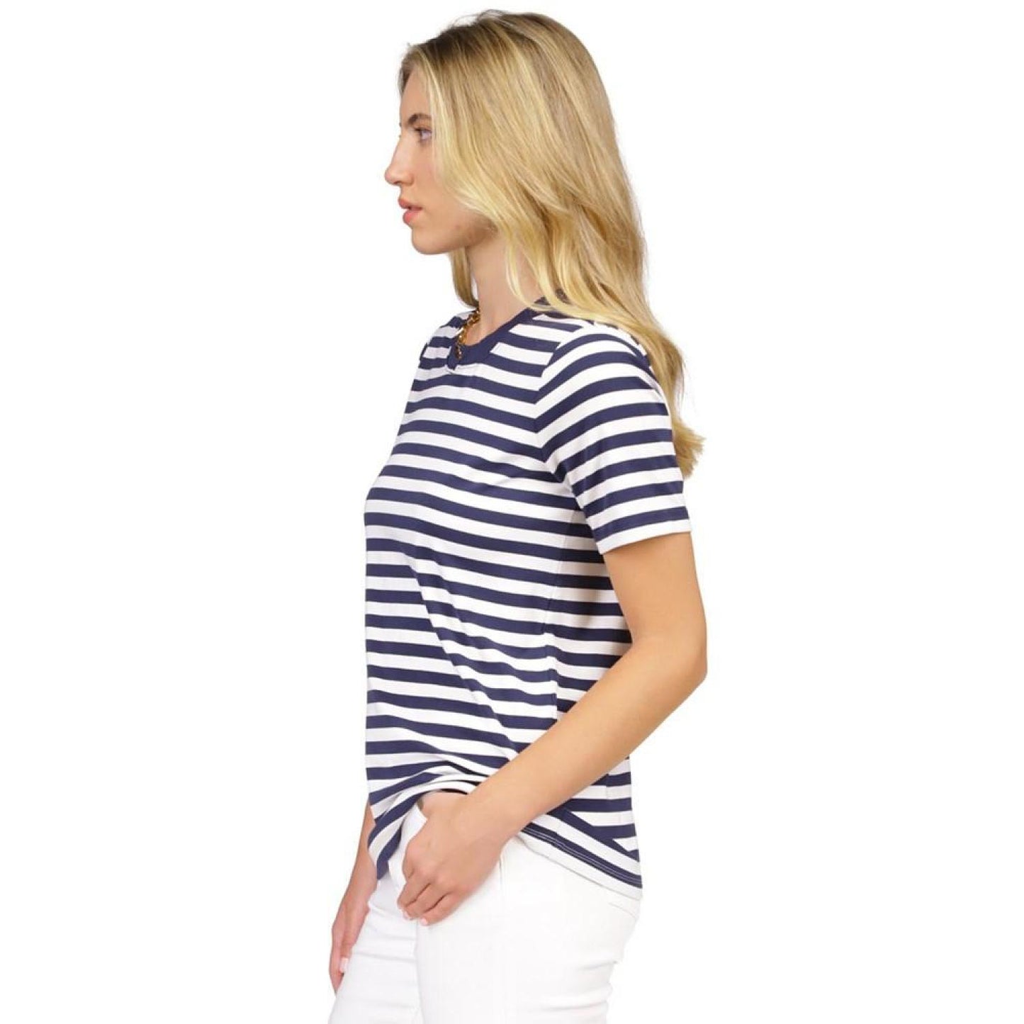 Women's Striped Chain-Neck T-Shirt, Regular & Petite