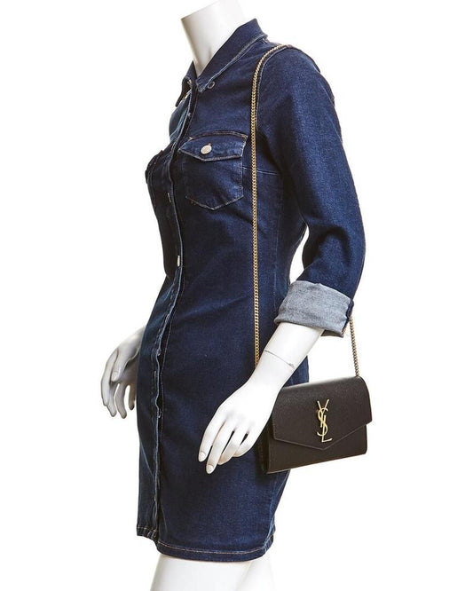 Saint Laurent Uptown Embossed Leather Wallet On Chain