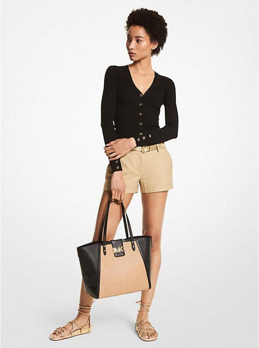 Logo Button Ribbed Viscose Blend Cardigan