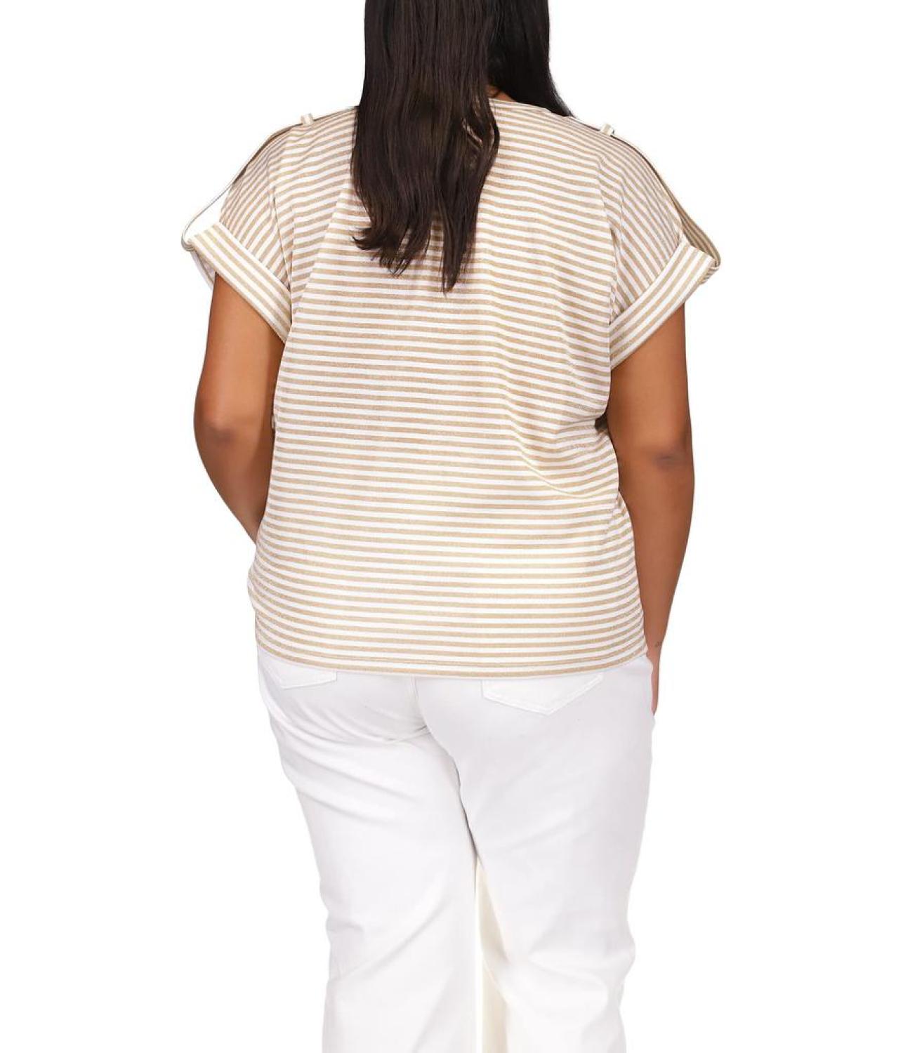 Plus Size Stripe Snap Epaulette T-Shirt