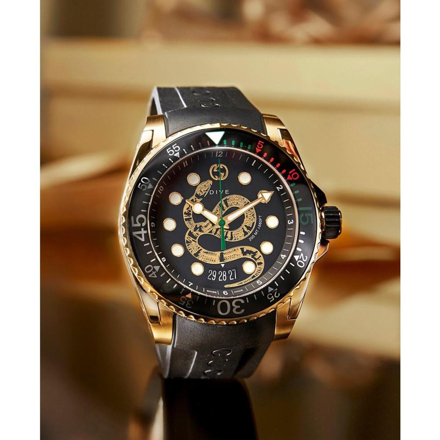 Men's Swiss Diver Black Rubber Strap Watch 40mm