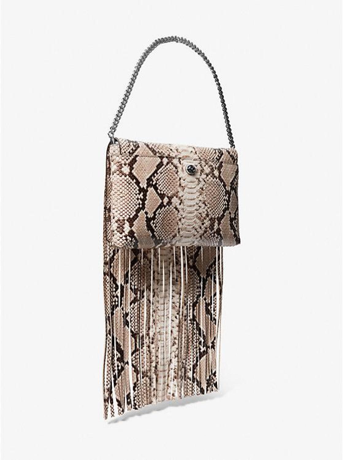 Ali Fringed Python Embossed Leather Clutch