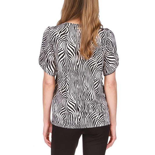 Petite Zebra-Print Petal-Sleeve Top