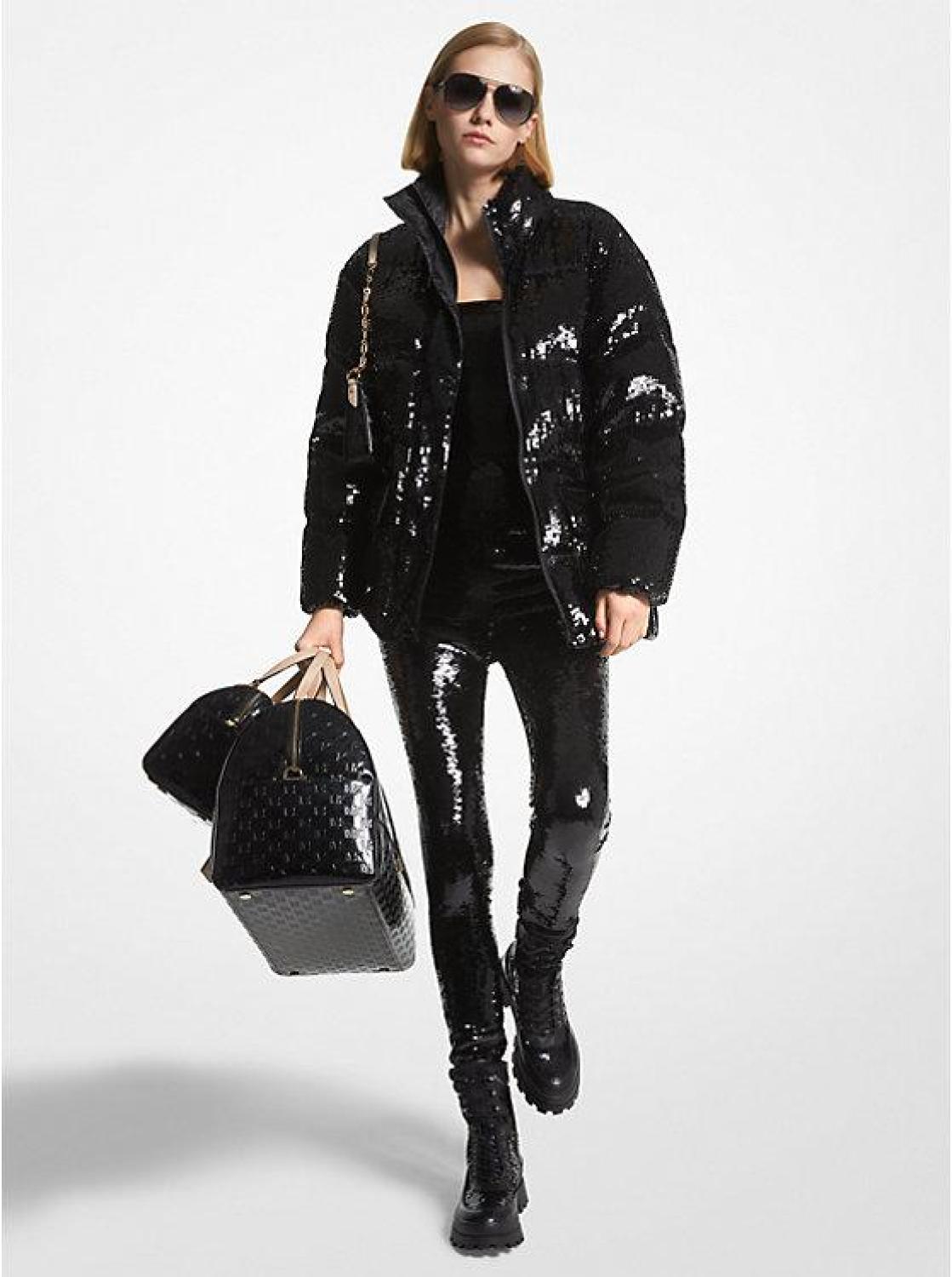 Sequined Cire Quilted Puffer Jacket