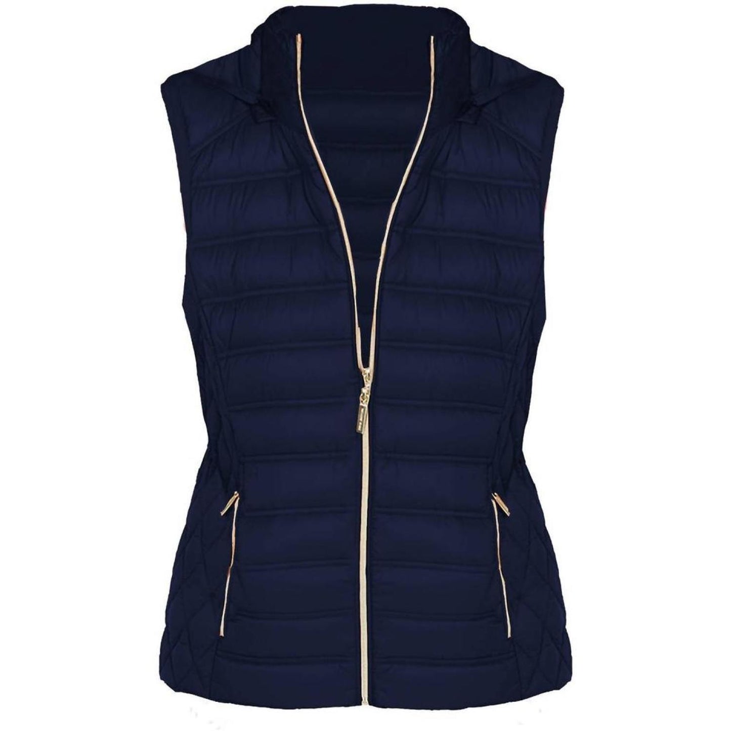 Down Fill Full Zip Removable Hood Puffer Vest In Navy Blue