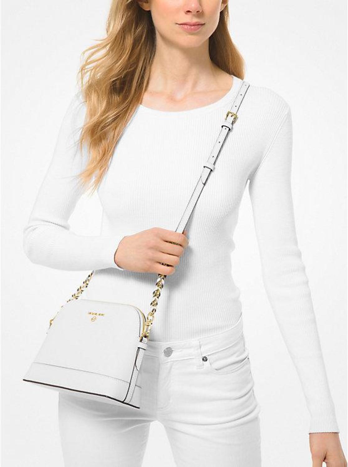 Large Saffiano Leather Dome Crossbody Bag