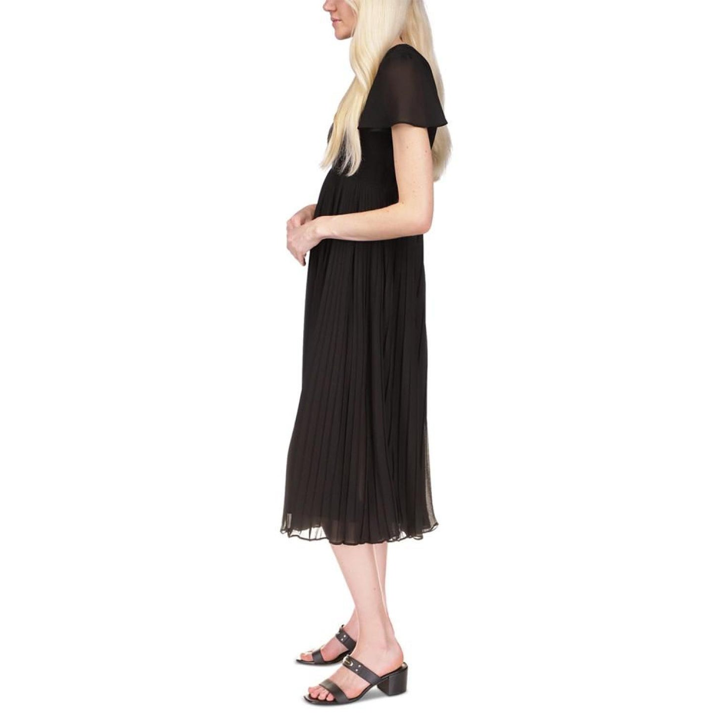 Women's Short Sleeve Pleated Midi Dress