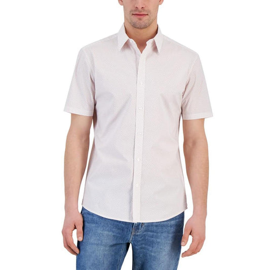 Men's Slim-Fit Stretch Arrow Geometric Print Short-Sleeve Button-Up Shirt