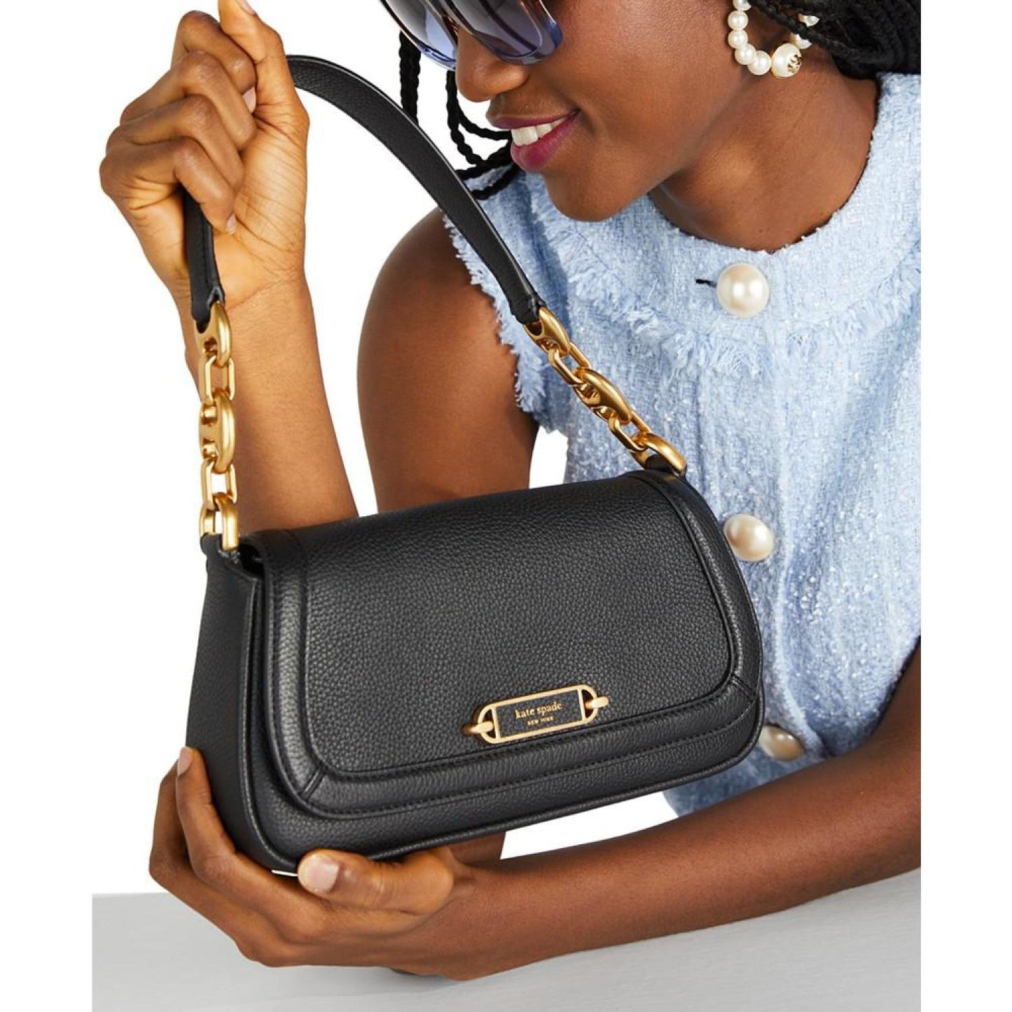 Gramercy Pebbled Leather Medium Flap Shoulder Bag